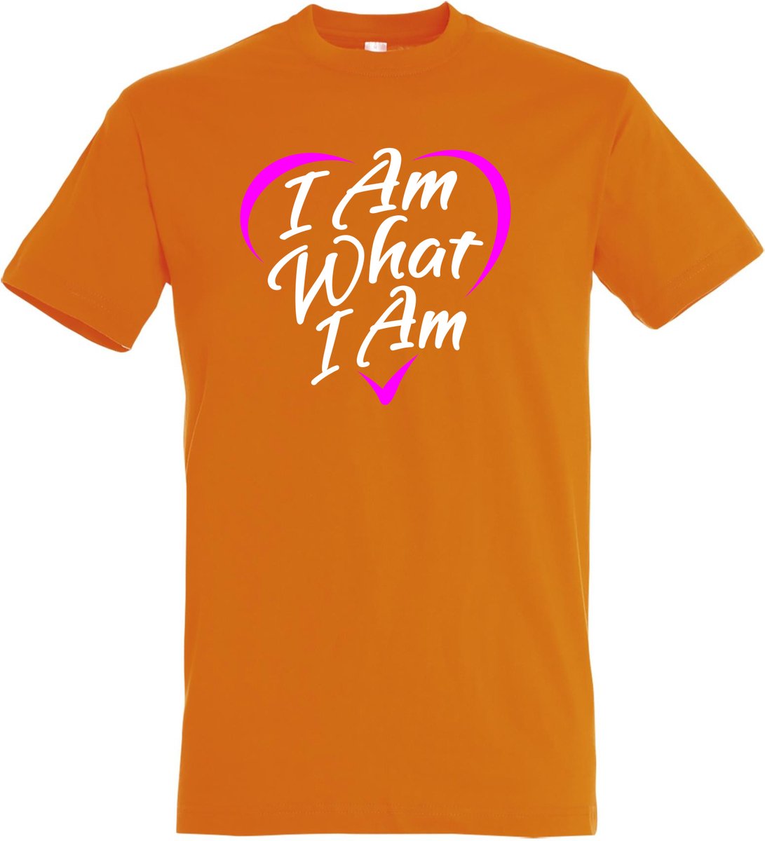 T-shirt I Am What I Am | Regenboog vlag | Gay pride kleding | Pride shirt | Oranje | maat L